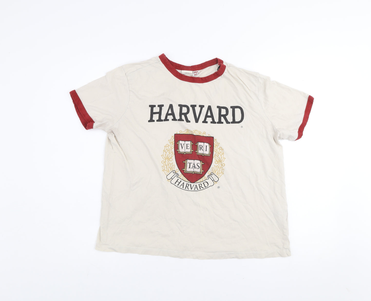 H&M Women’s Ivory Harvard Ringer T-Shirt L Cotton Short Sleeve