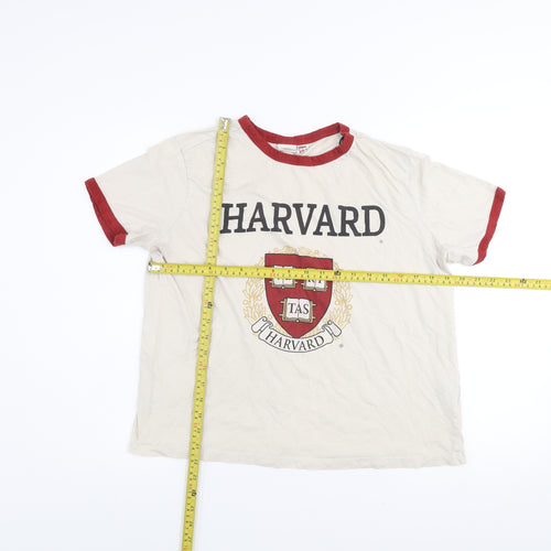 H&M Women’s Ivory Harvard Ringer T-Shirt L Cotton Short Sleeve