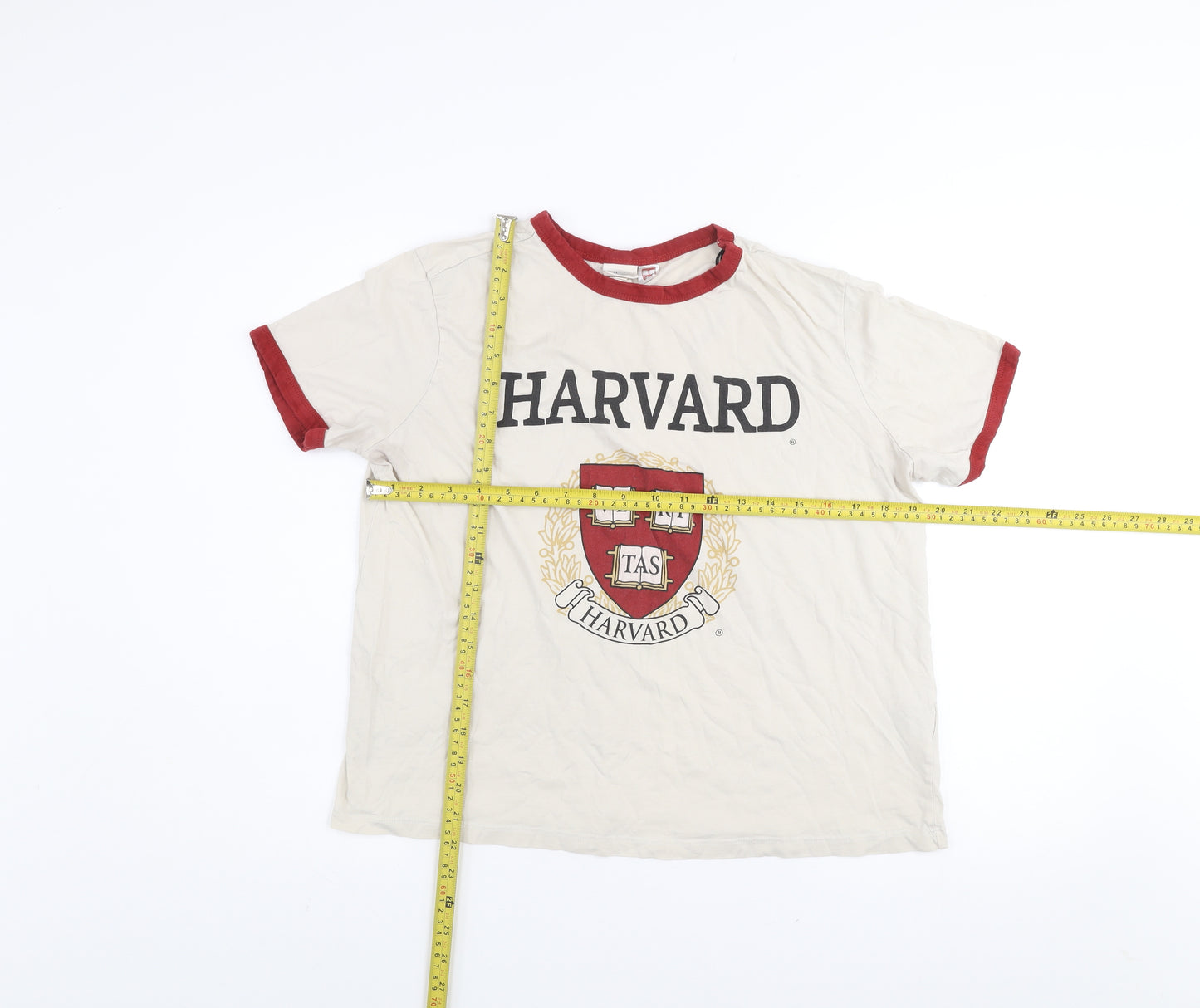 H&M Women’s Ivory Harvard Ringer T-Shirt L Cotton Short Sleeve