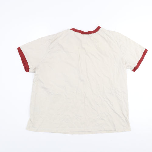 H&M Women’s Ivory Harvard Ringer T-Shirt L Cotton Short Sleeve