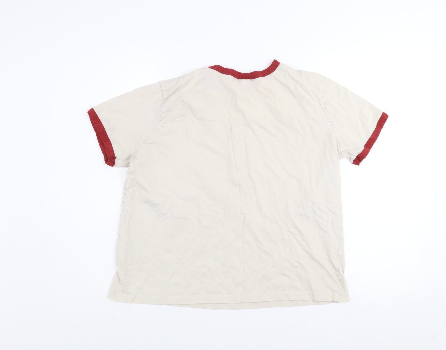 H&M Women’s Ivory Harvard Ringer T-Shirt L Cotton Short Sleeve