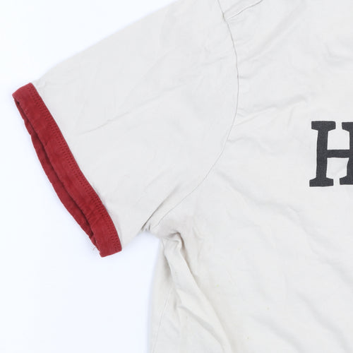 H&M Women’s Ivory Harvard Ringer T-Shirt L Cotton Short Sleeve