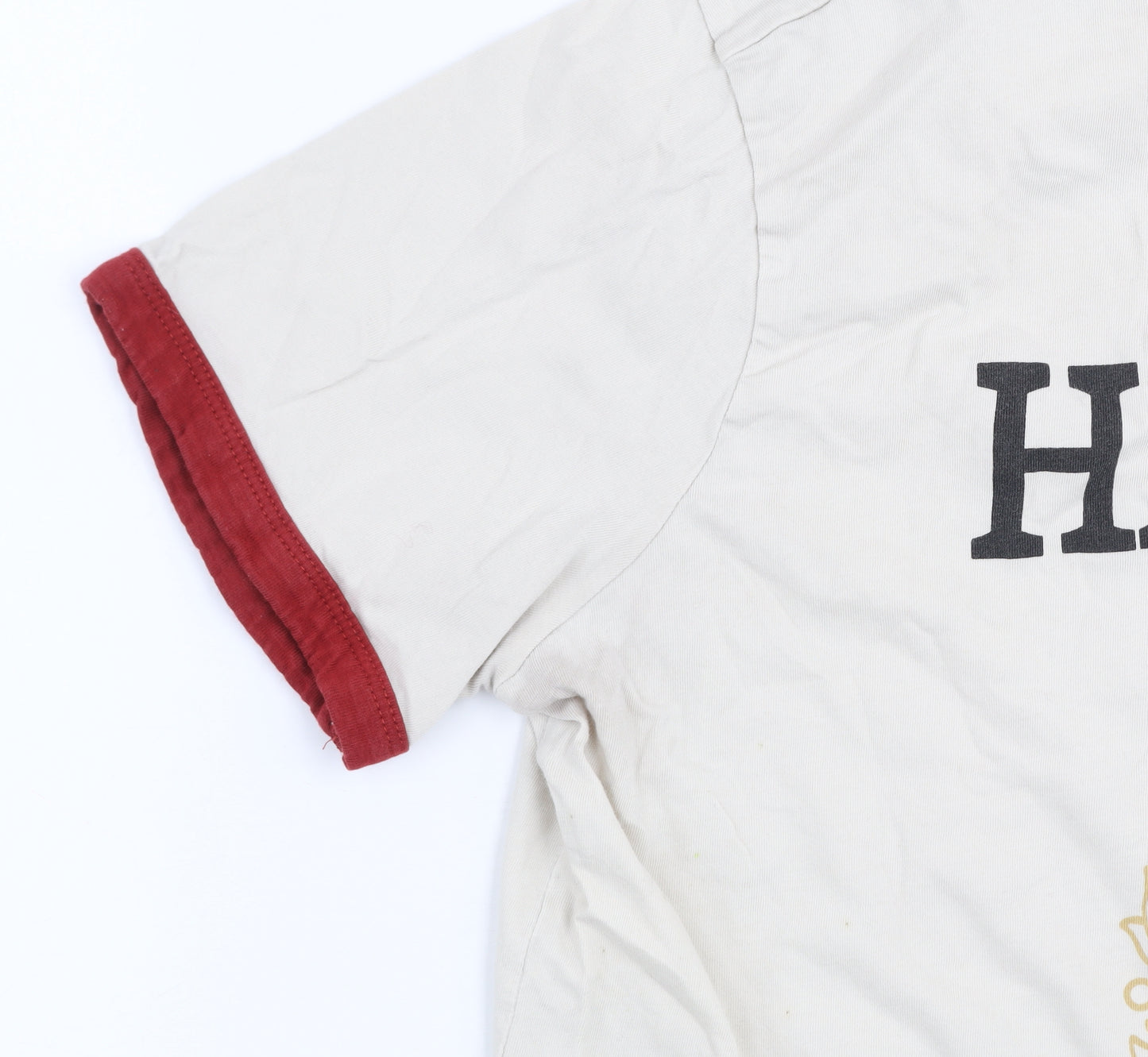 H&M Women’s Ivory Harvard Ringer T-Shirt L Cotton Short Sleeve