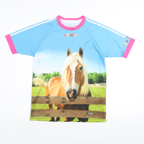 O’Neills Girls Blue Horse Print Polyester T-Shirt Age 11-12 Short Sleeve