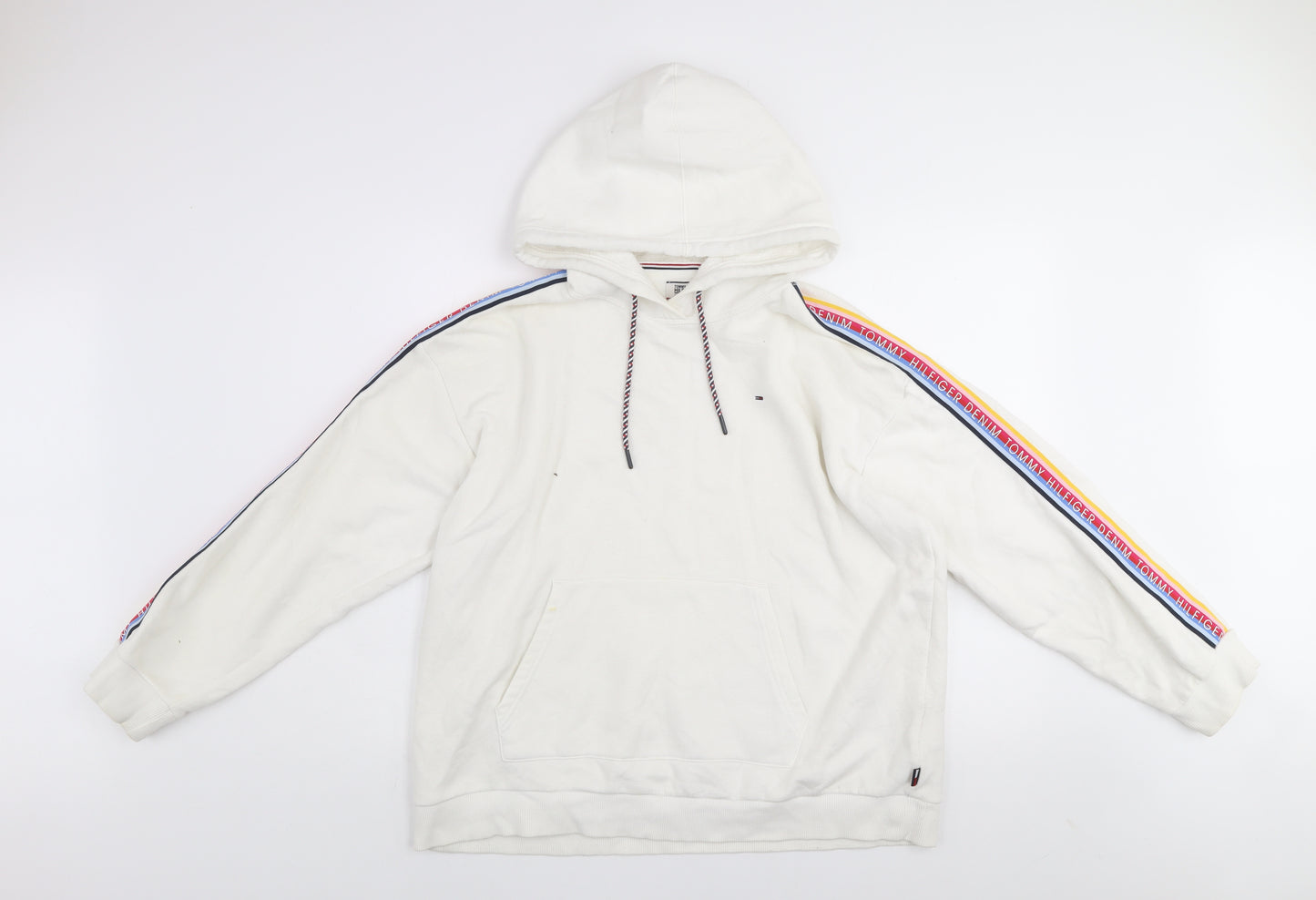 Tommy Hilfiger Denim Women's White Pullover Hoodie L Cotton Blend