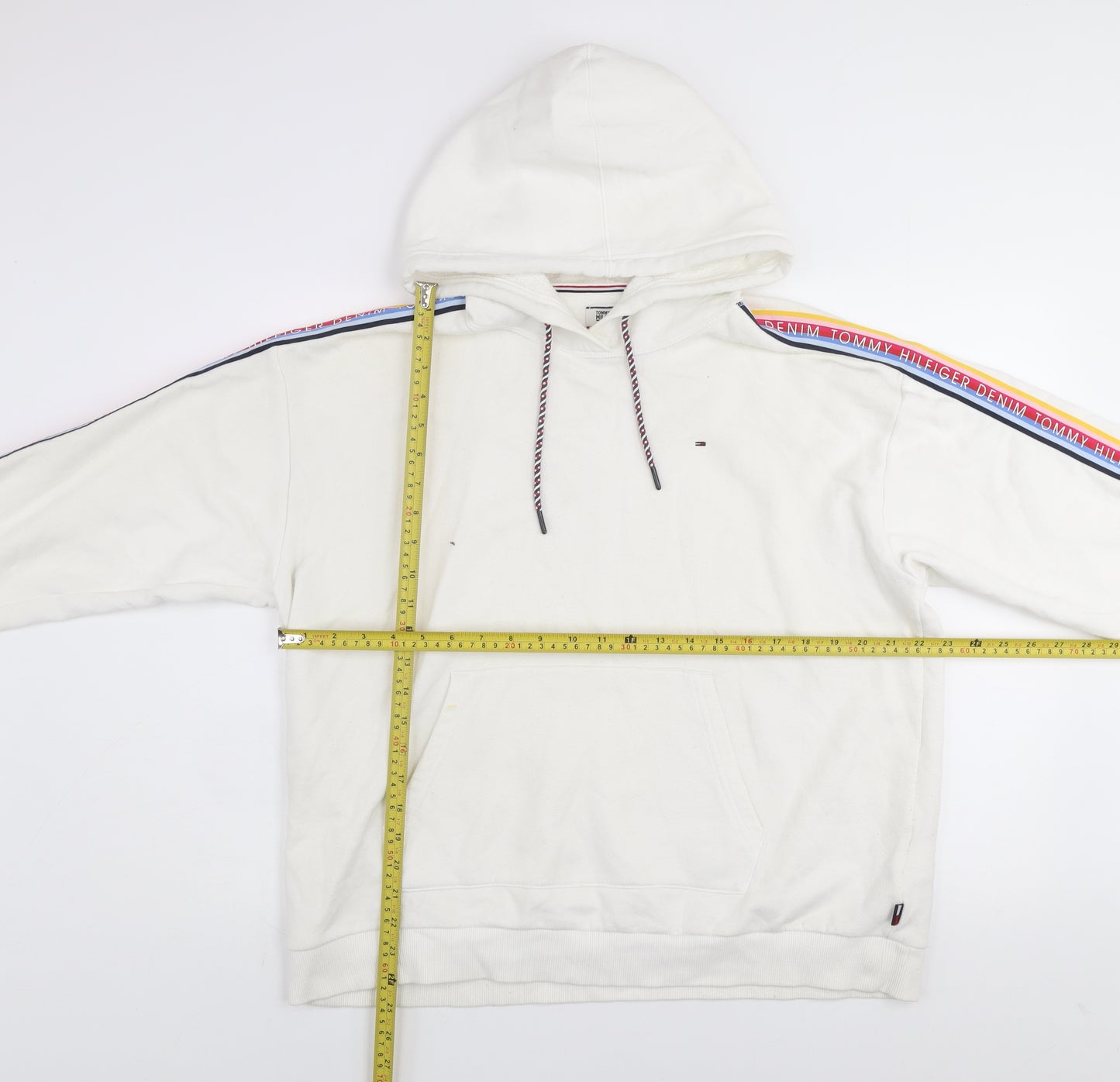 Tommy Hilfiger Denim Women's White Pullover Hoodie L Cotton Blend