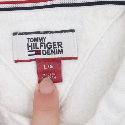 Tommy Hilfiger Denim Women's White Pullover Hoodie L Cotton Blend