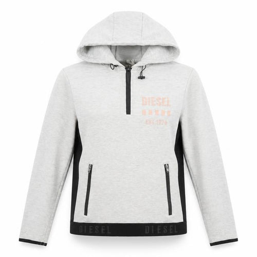 Diesel Women Grey Hoodie Large 1/4 Zip Lined Cotton Blend Hooded Sweatshirt