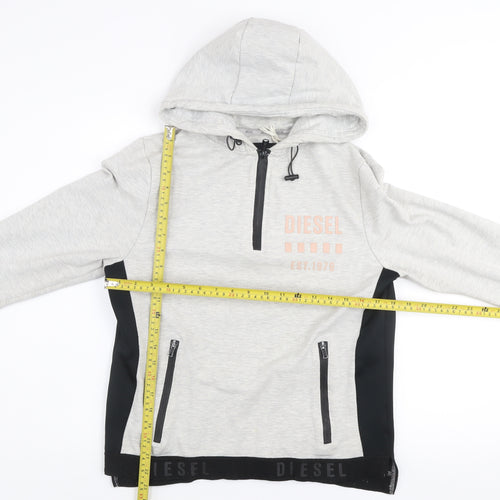 Diesel Women Grey Hoodie Large 1/4 Zip Lined Cotton Blend Hooded Sweatshirt
