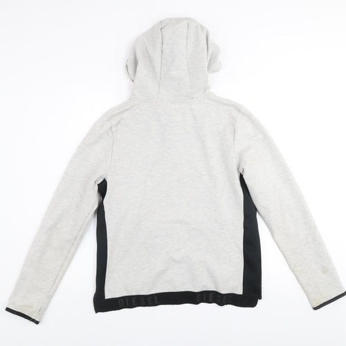 Diesel Women Grey Hoodie Large 1/4 Zip Lined Cotton Blend Hooded Sweatshirt