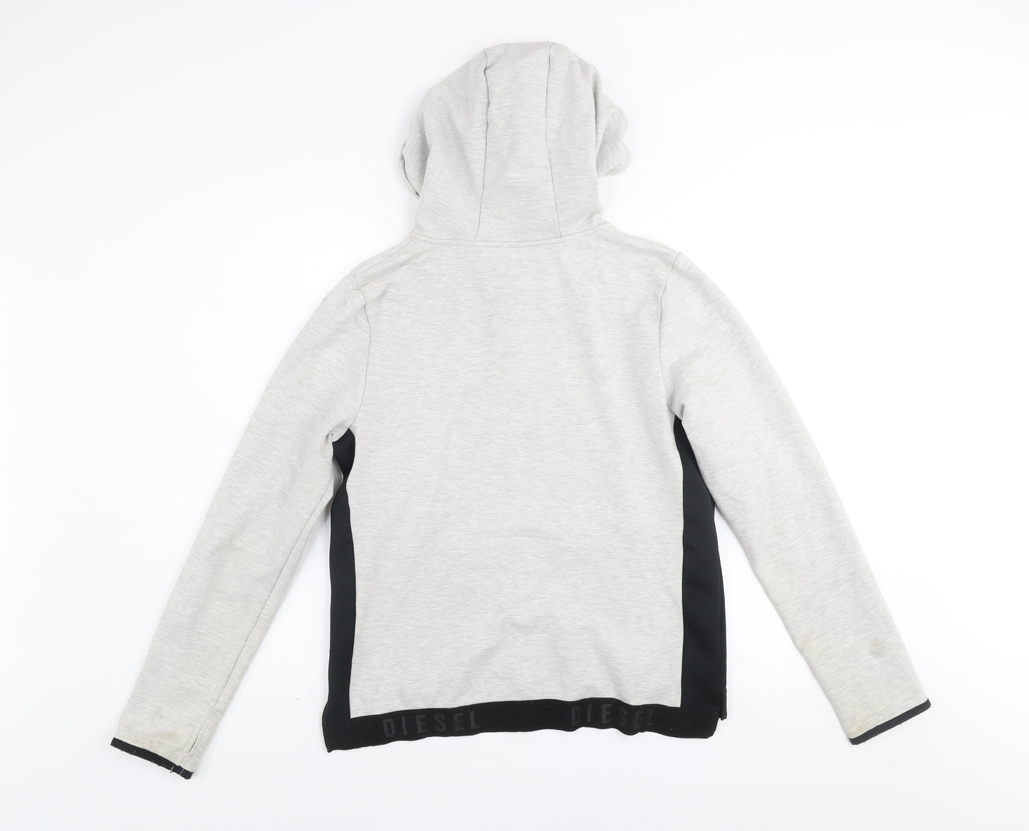 Diesel Women Grey Hoodie Large 1/4 Zip Lined Cotton Blend Hooded Sweatshirt