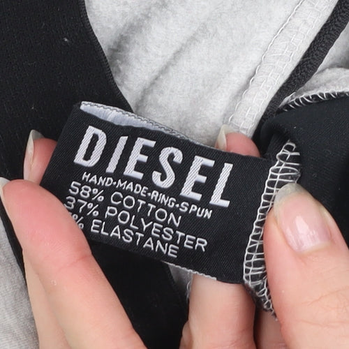 Diesel Women Grey Hoodie Large 1/4 Zip Lined Cotton Blend Hooded Sweatshirt