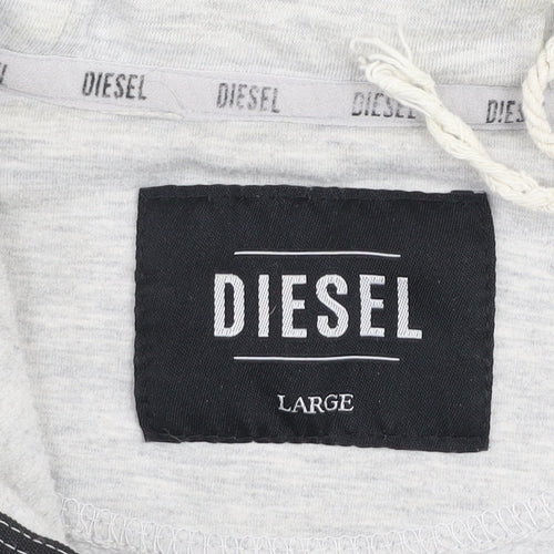 Diesel Women Grey Hoodie Large 1/4 Zip Lined Cotton Blend Hooded Sweatshirt