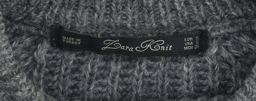 Zara Women Grey Chunky Knit Mohair Wool Blend Pullover Jumper Size S