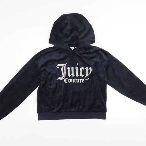 Juicy Couture Girls Blue Velour Glitter Logo Pullover Hoodie 14-15 Years