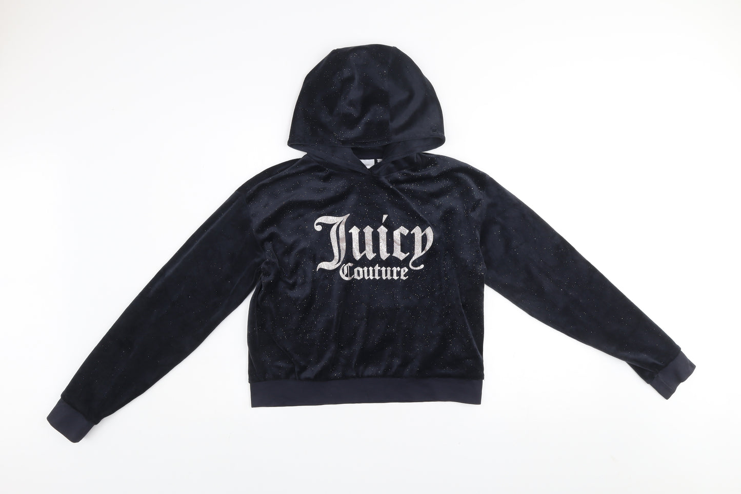 Juicy Couture Girls Blue Velour Glitter Logo Pullover Hoodie 14-15 Years