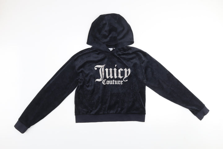 Juicy Couture Girls Blue Velour Glitter Logo Pullover Hoodie 14-15 Years