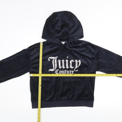Juicy Couture Girls Blue Velour Glitter Logo Pullover Hoodie 14-15 Years