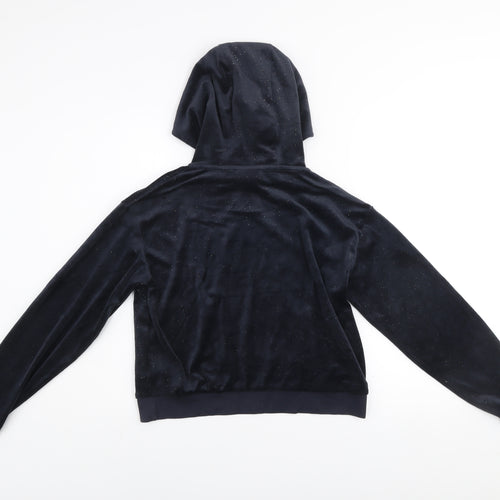 Juicy Couture Girls Blue Velour Glitter Logo Pullover Hoodie 14-15 Years