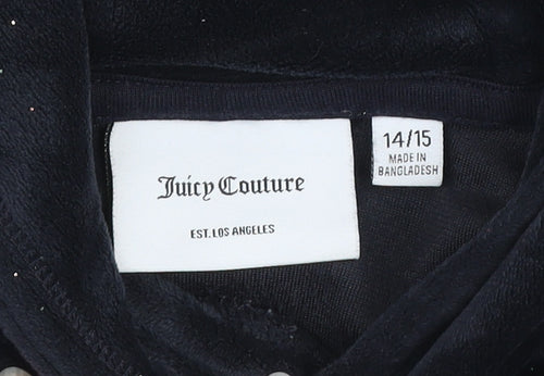 Juicy Couture Girls Blue Velour Glitter Logo Pullover Hoodie 14-15 Years