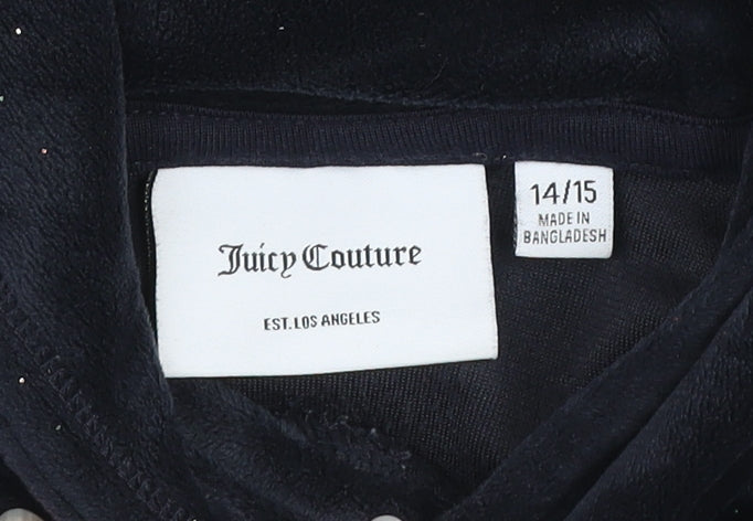 Juicy Couture Girls Blue Velour Glitter Logo Pullover Hoodie 14-15 Years