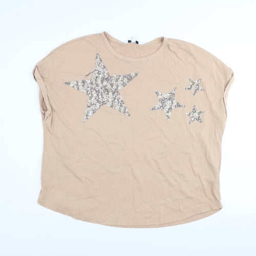 Next Womens Beige Sequin Star Cotton T-Shirt UK 18