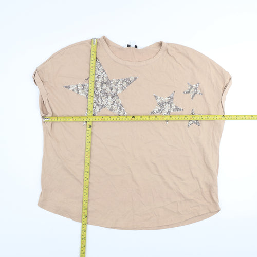 Next Womens Beige Sequin Star Cotton T-Shirt UK 18