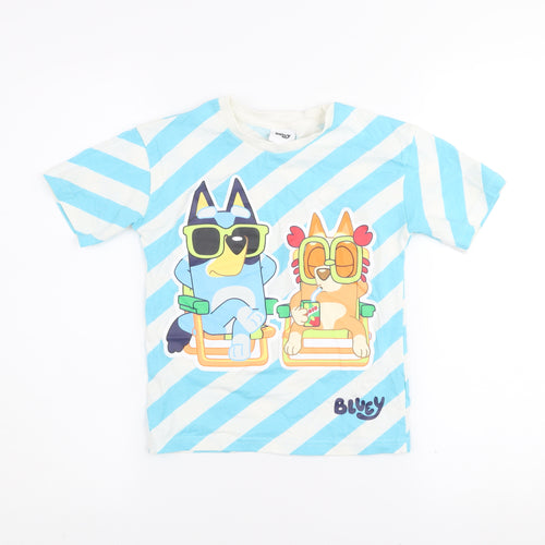 Tu Bluey Boys Blue Stripe Cotton T-Shirt 5-6 Years Short Sleeve