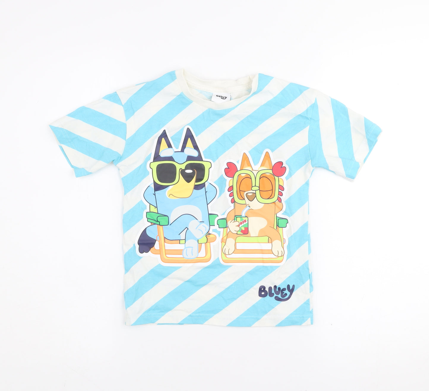 Tu Bluey Boys Blue Stripe Cotton T-Shirt 5-6 Years Short Sleeve