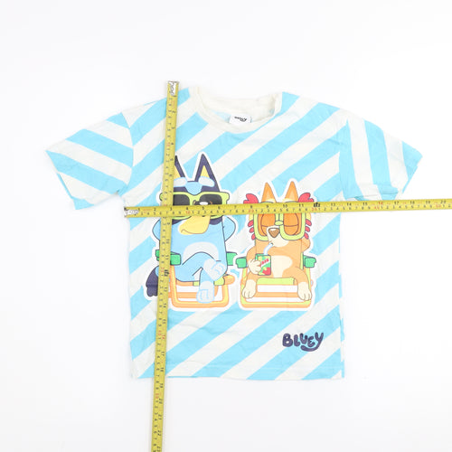 Tu Bluey Boys Blue Stripe Cotton T-Shirt 5-6 Years Short Sleeve