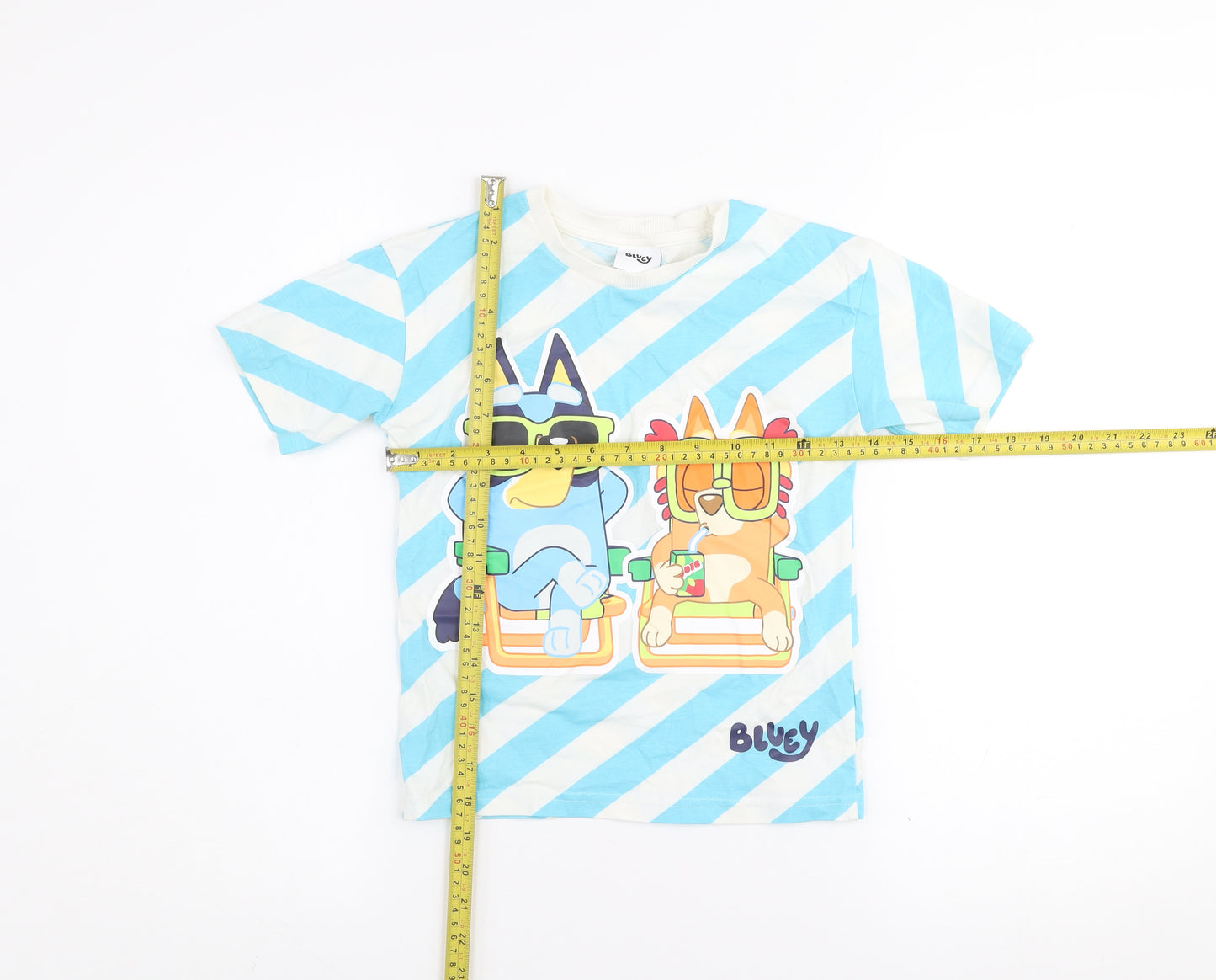 Tu Bluey Boys Blue Stripe Cotton T-Shirt 5-6 Years Short Sleeve