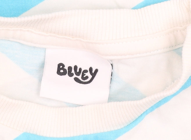 Tu Bluey Boys Blue Stripe Cotton T-Shirt 5-6 Years Short Sleeve