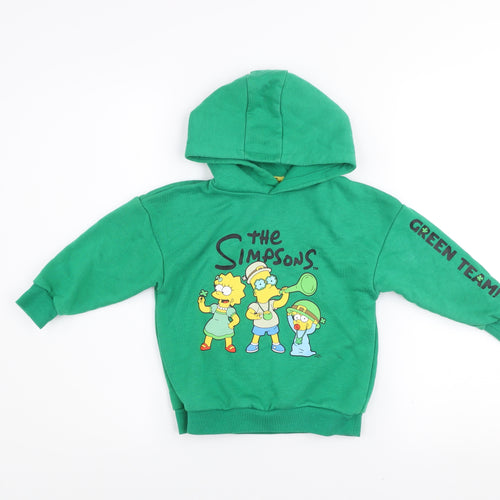 The Simpsons Green Team Boys Green Pullover Hoodie 3-4 Years Cotton Blend