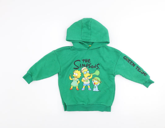 The Simpsons Green Team Boys Green Pullover Hoodie 3-4 Years Cotton Blend