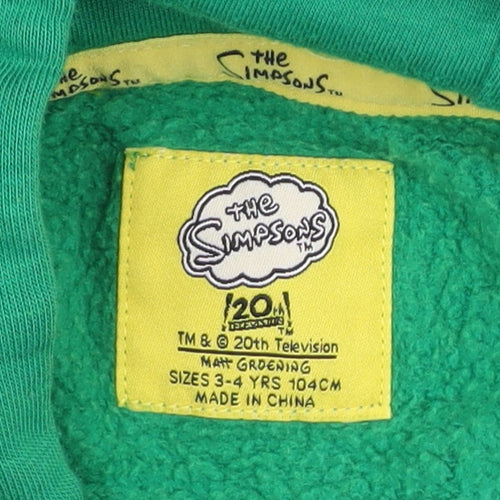 The Simpsons Green Team Boys Green Pullover Hoodie 3-4 Years Cotton Blend