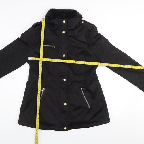 Jessica Simpson Womens Black L Parka Jacket with Fur Trim & Gold Zips