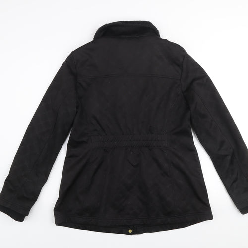 Jessica Simpson Womens Black L Parka Jacket with Fur Trim & Gold Zips