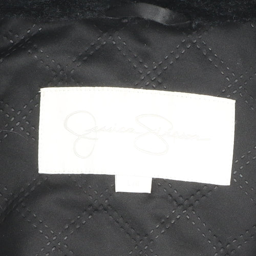 Jessica Simpson Womens Black L Parka Jacket with Fur Trim & Gold Zips