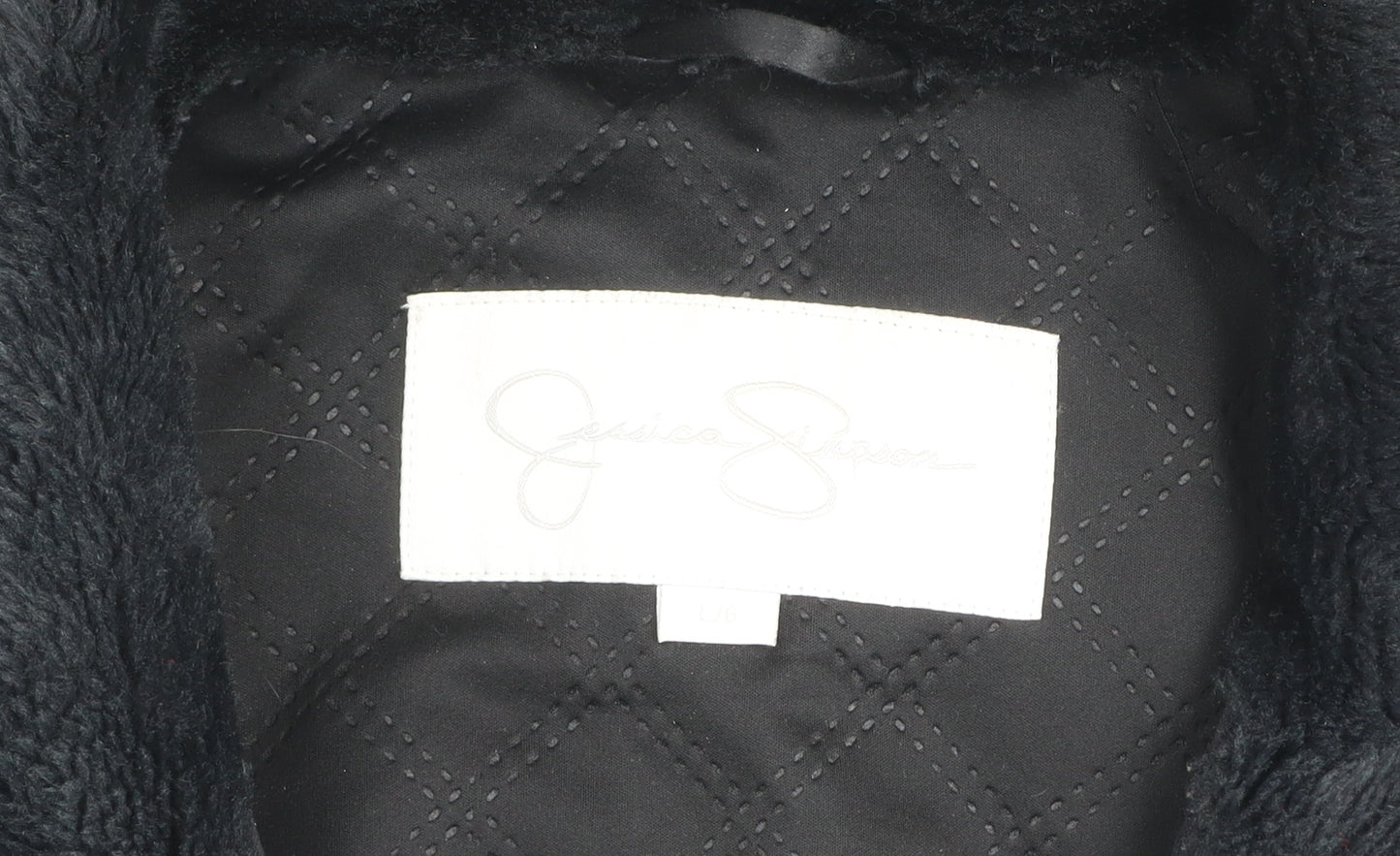 Jessica Simpson Womens Black L Parka Jacket with Fur Trim & Gold Zips