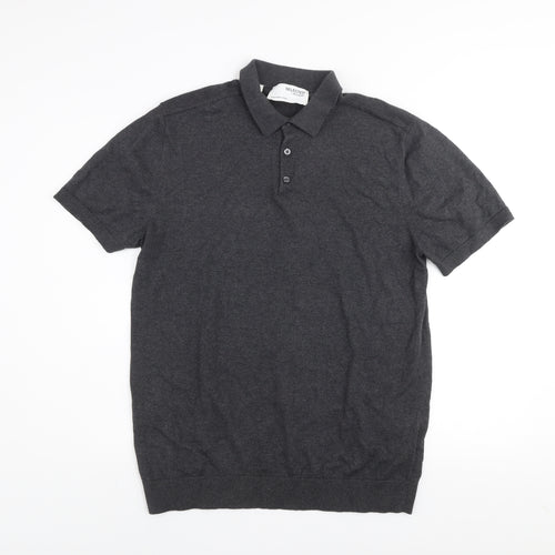 Selected Homme Men's Grey Cotton Polo Shirt XL Short Sleeve Casual Top
