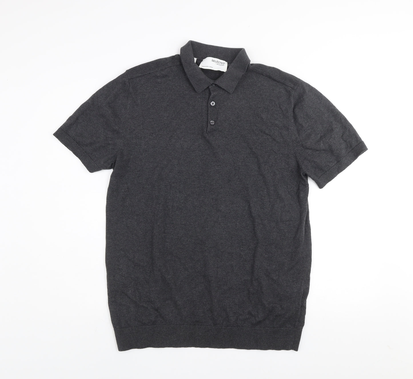 Selected Homme Men's Grey Cotton Polo Shirt XL Short Sleeve Casual Top