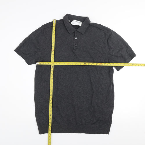 Selected Homme Men's Grey Cotton Polo Shirt XL Short Sleeve Casual Top