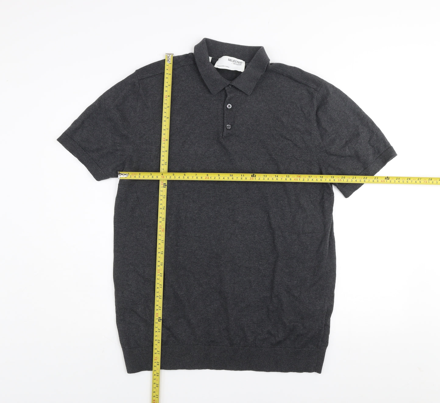 Selected Homme Men's Grey Cotton Polo Shirt XL Short Sleeve Casual Top