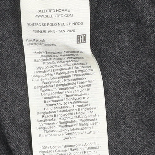Selected Homme Men's Grey Cotton Polo Shirt XL Short Sleeve Casual Top