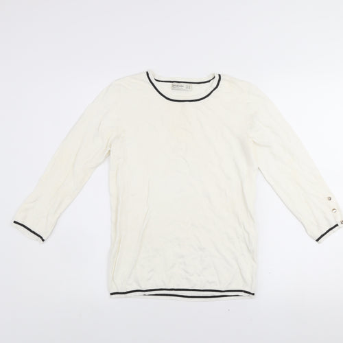 Stradivarius Women Ivory Crew Neck Pullover Jumper Size 12