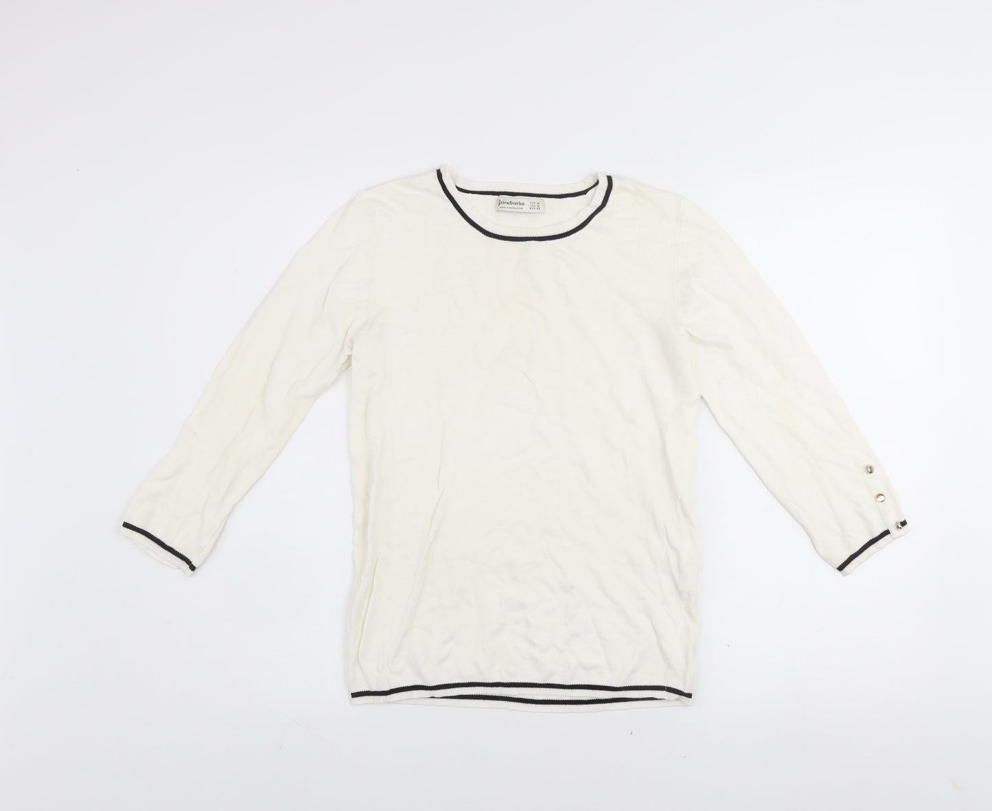 Stradivarius Women Ivory Crew Neck Pullover Jumper Size 12