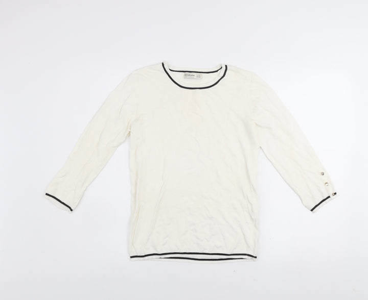 Stradivarius Women Ivory Crew Neck Pullover Jumper Size 12