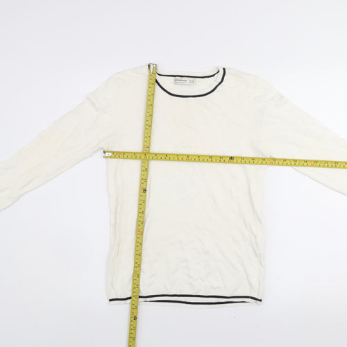 Stradivarius Women Ivory Crew Neck Pullover Jumper Size 12