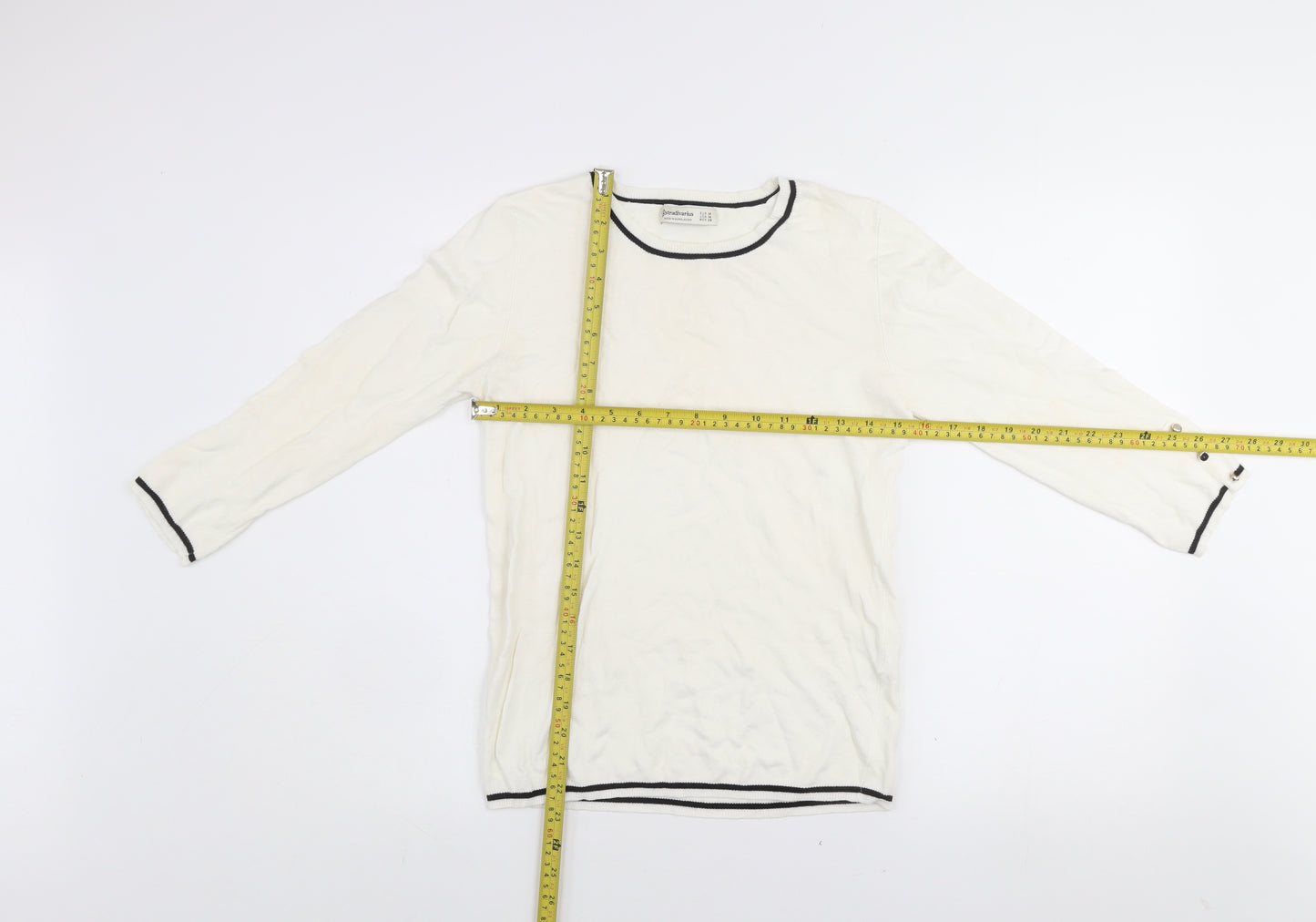 Stradivarius Women Ivory Crew Neck Pullover Jumper Size 12