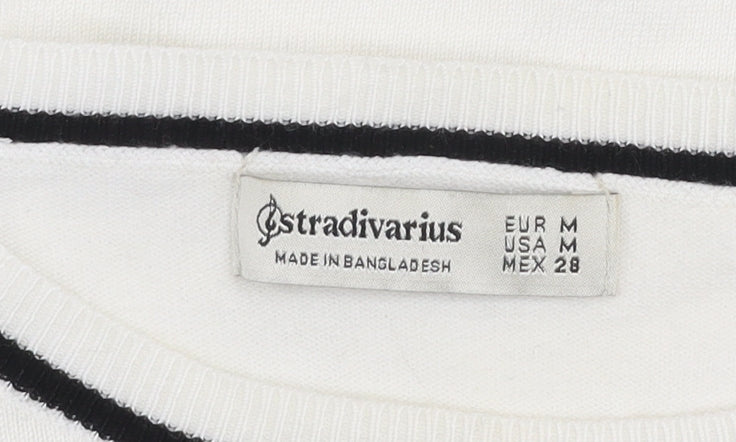 Stradivarius Women Ivory Crew Neck Pullover Jumper Size 12